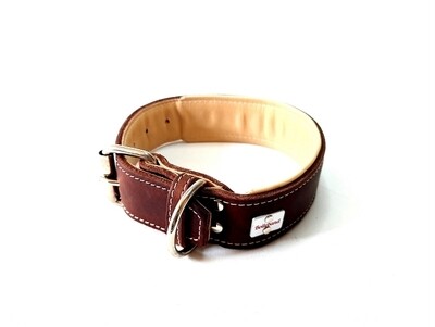 Padded leather collar, brown and cream, 4.5 cm wide