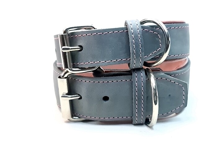 Padded leather collar gray rosé 4.5 cm wide