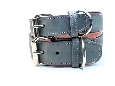 Padded leather collar gray rosé 4.5 cm wide