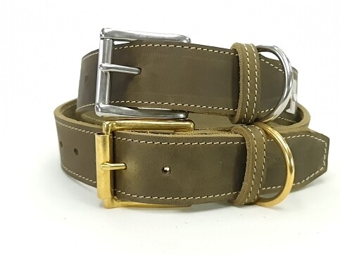 Olive leather collar 4 cm wide