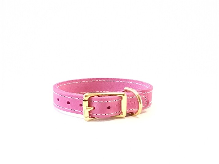 Leather collar pink 2 cm wide