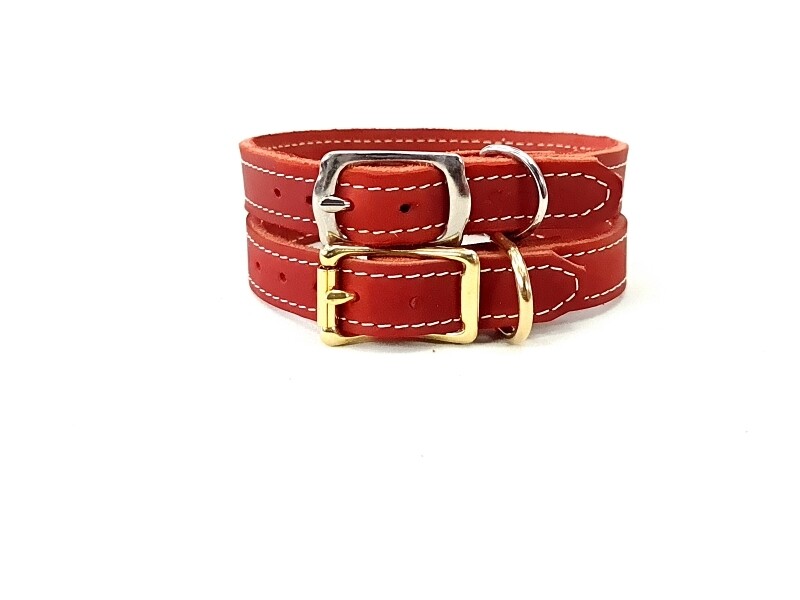 Leather collar red 2 cm wide