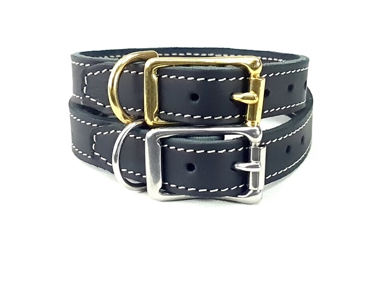 Leather collar black 2 cm wide