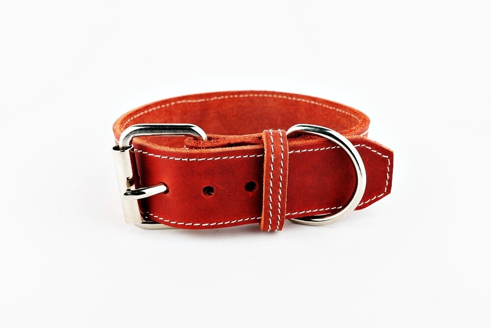 Leather collar red 4 cm wide