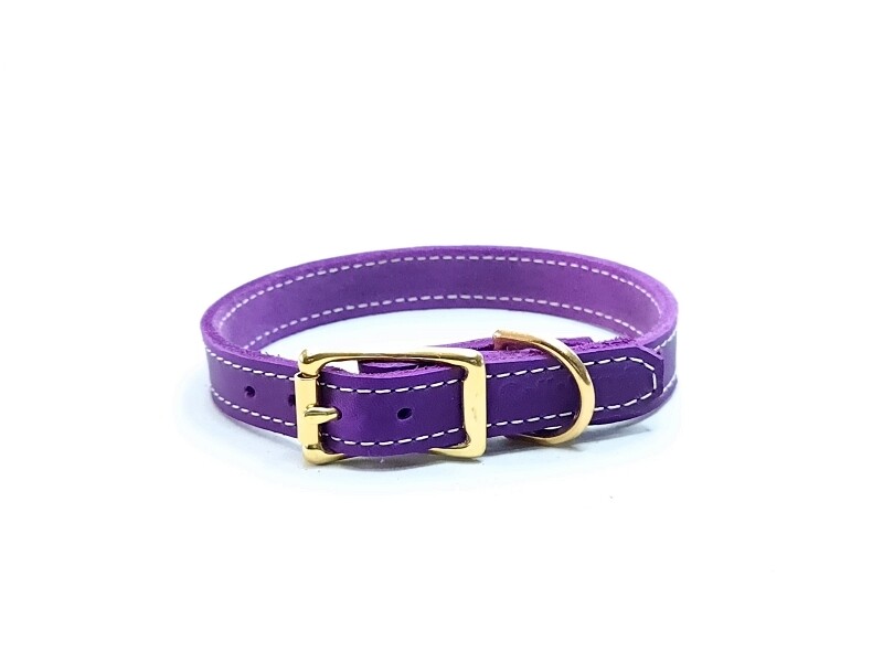 Leather collar, purple with light stitching 2 cm wide