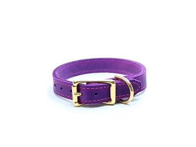Leather collar purple with pink stitching 2 cm wide