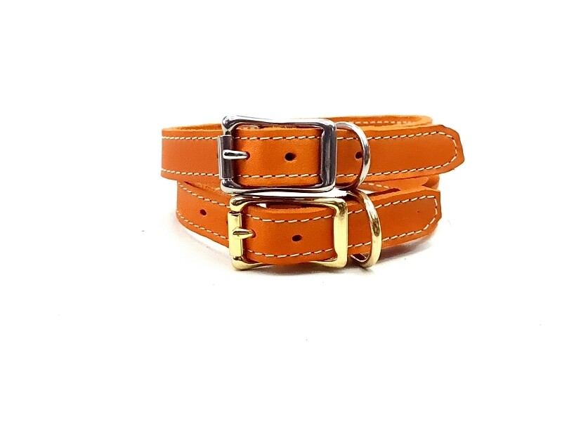Orange leather collar 2 cm wide