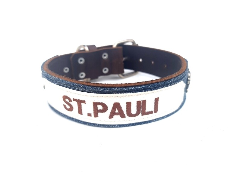 Dog Collar St.Pauli brown &amp; jeans