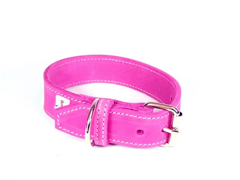 Leather collar pink 3 cm wide