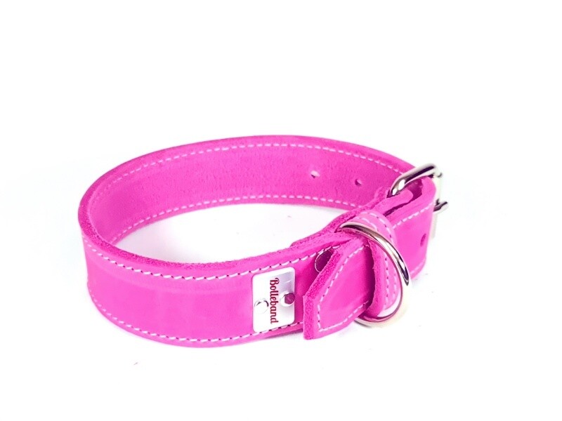 Hundehalsband Aus Echtleder – Gepolstert, Verstellbar 27,9–33 Cm, Rosa/schwarz
