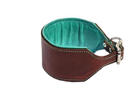 Sighthound leather collar, brown turquoise , 6.5 cm wide