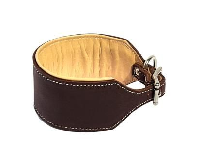 Sighthoundhound leather collar, brown cream, 6.5 cm wide