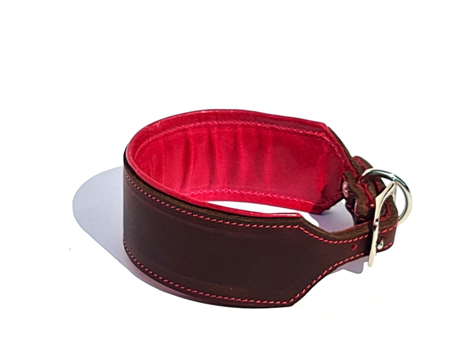 Sighthound leather collar, brown pink , 6.5 cm wide