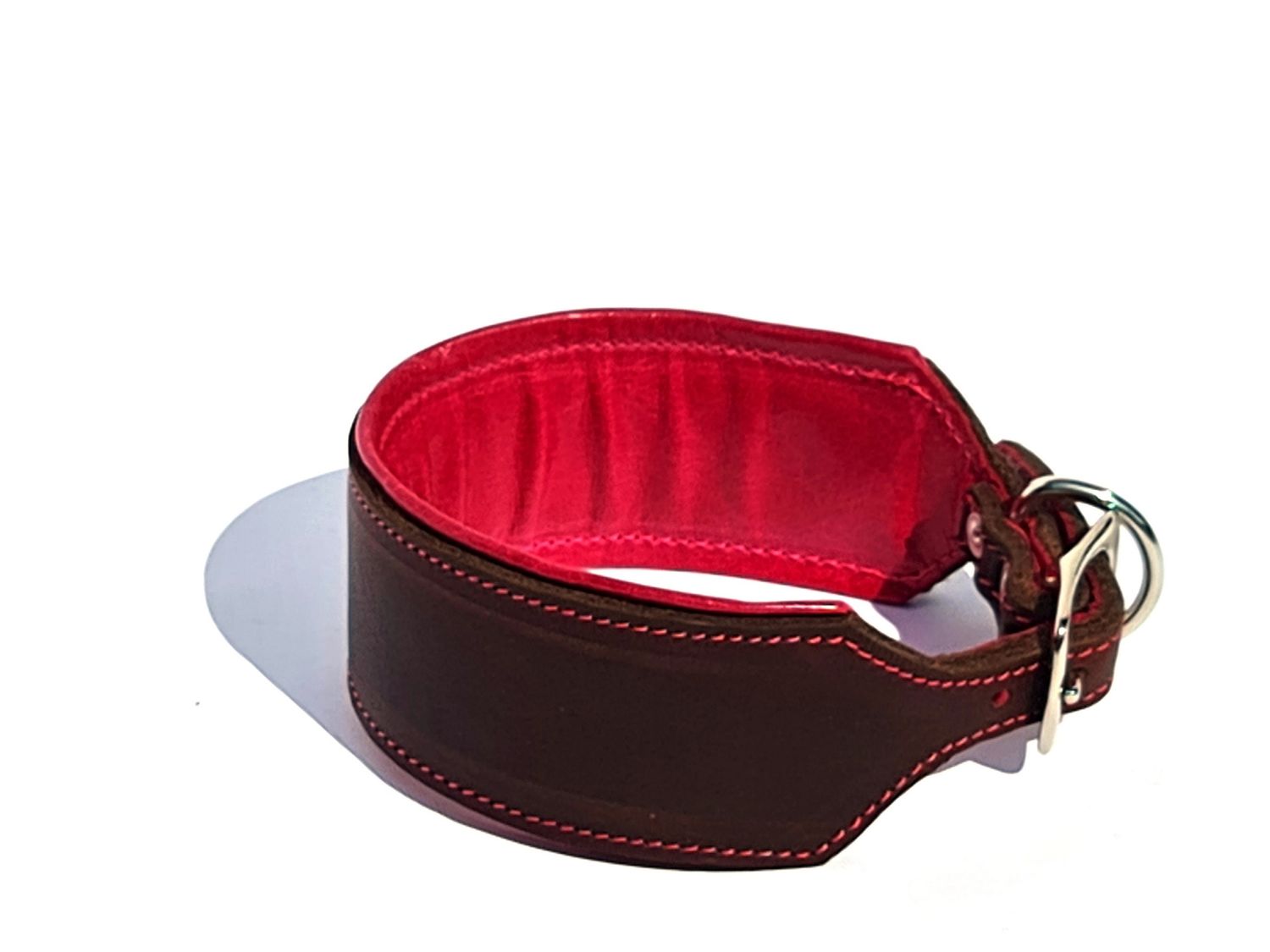 Greyhound leather collar, brown pink  4.5 cm wide