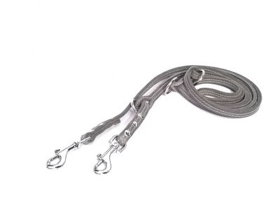 Leash small dog grey oiled leather leash with light stitching adjustable