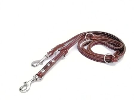 Leash small dog brown oiled leather leash with light stitching adjustable