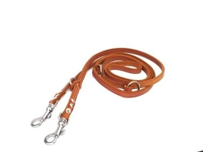 Leash small dog cognac oiled leather leash with light stitching adjustable