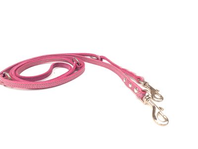 Leash small dog pink oiled leather leash with turquoise stitching adjustable