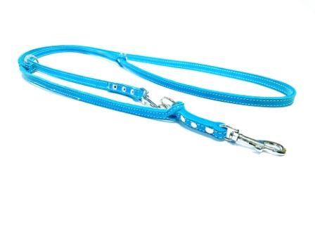 Leash small dog turquoise oiled leather leash with light stitching adjustable