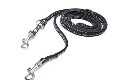 Leash small dog black oiled leather leash with light stitching adjustable Leash small dog black oiled leather leash with light stitching adjustable