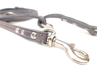 Leash fat leather - grey with rosé stitching, adjustable