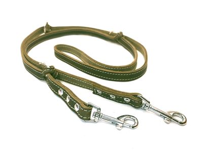 Leash oiled leather olive with cream stitching adjustable