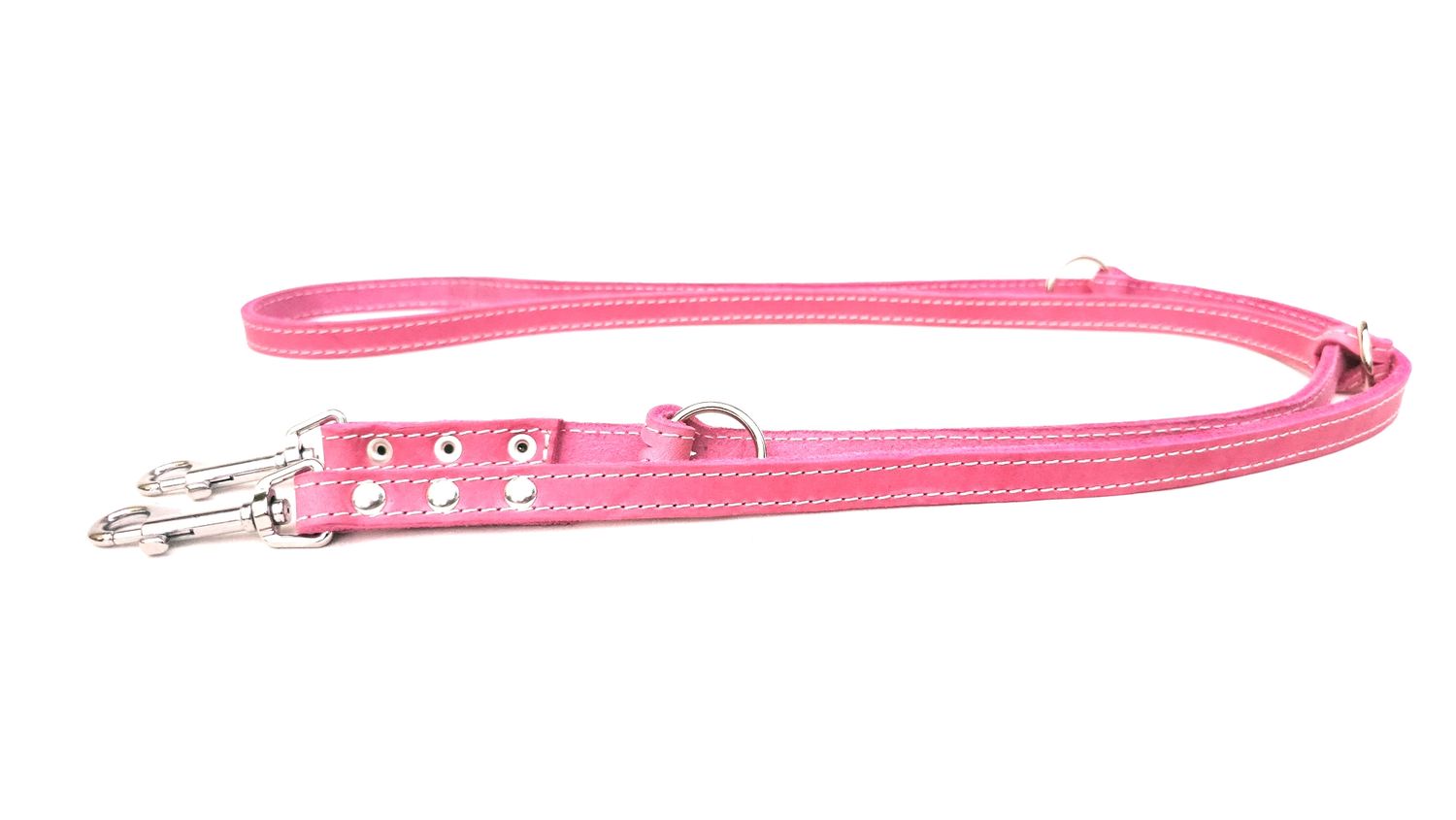 Leash oiled leather pink with cream stitching adjustable