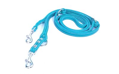 Leash oiled leather turquoise with cream stitching adjustable
