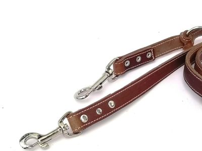 Leash large dog brown oiled leather leash with light stitching adjustable