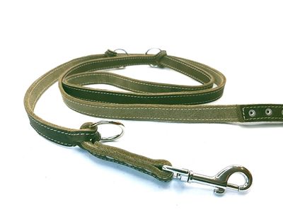 Leash large dog olive oiled leather with cream stitching adjustable