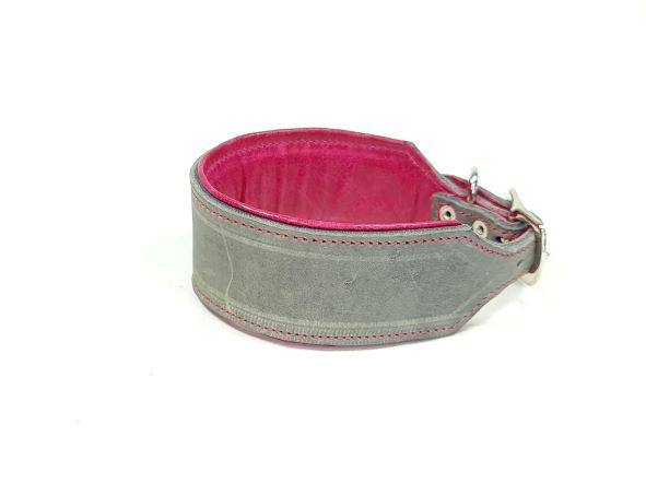 Greyhound leather collar, grey pink 4,5 cm wide