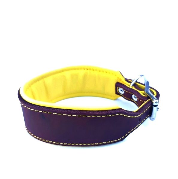 Greyhound leather collar, brown orange , 4.5 cm wide