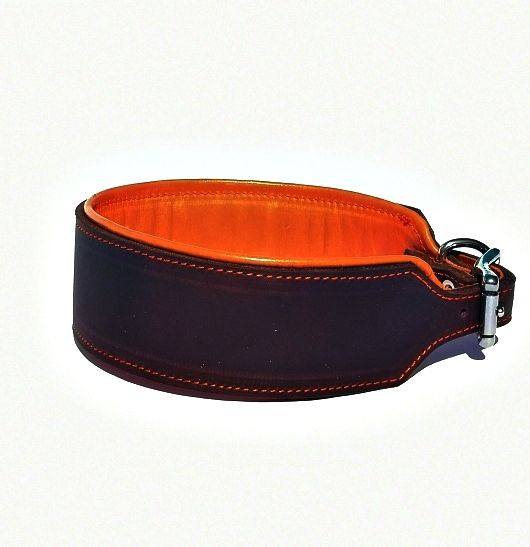 Greyhound leather collar, brown orange , 4.5 cm wide