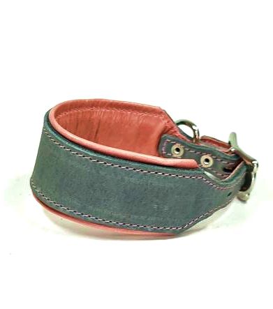 Greyhound leather collar, grey light pink , 4.5 cm wide