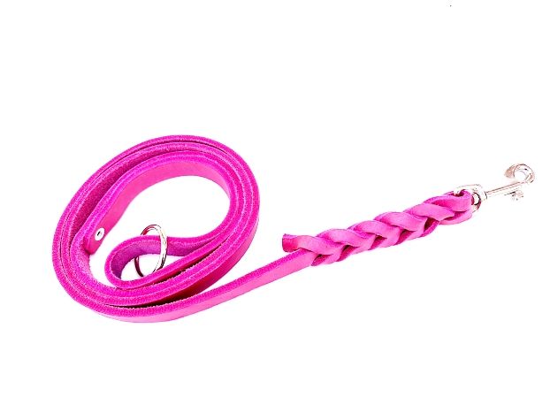 Kurze Hundeleine geflochten pink