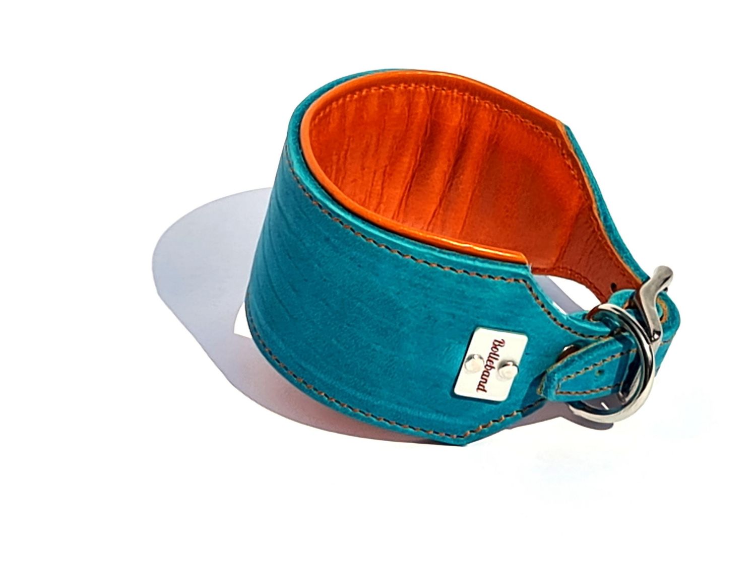 Sighthoundhound leather collar turquoise orange 6.5 cm wide