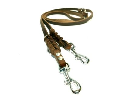 Leash oiled leather brown small dog braided adjustable