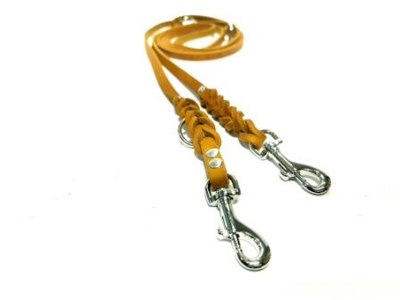 Leash oiled leather cognac small dog braided adjustable