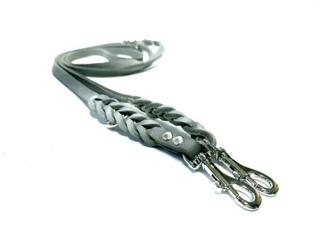 Leash oiled leather grey small dog braided adjustable