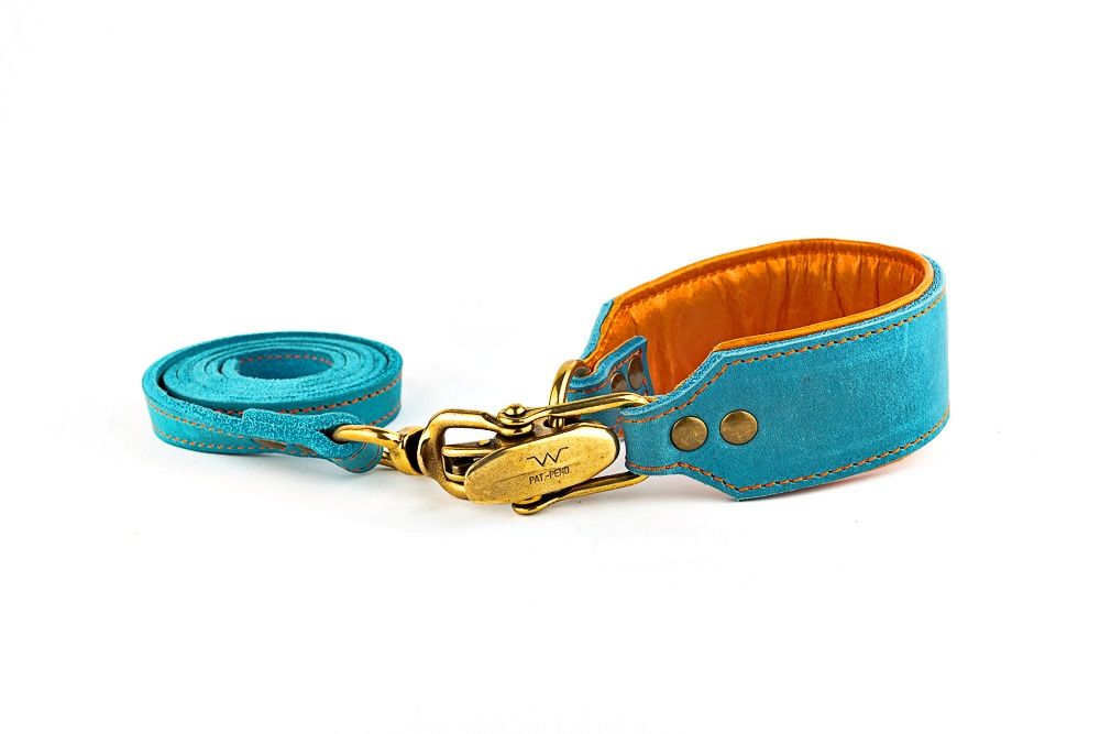 Quick-release leash in turquoise and orange