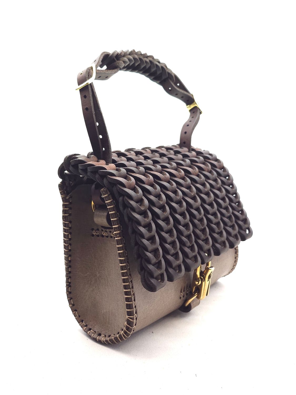 Ledertasche hellgrau braun