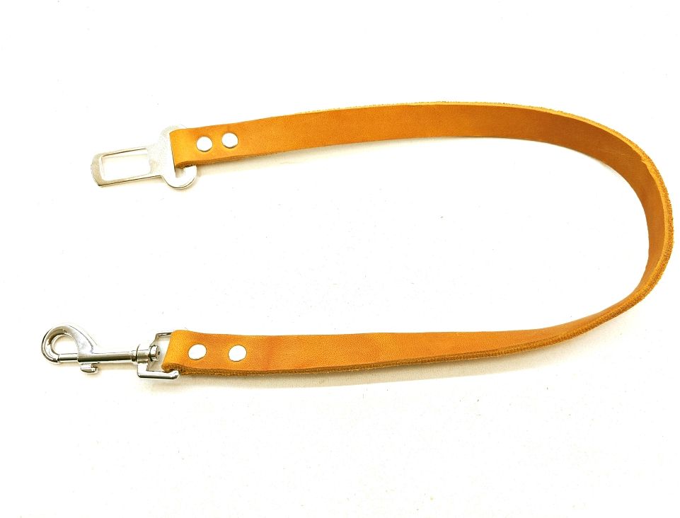 Dog seat belt leather cognac