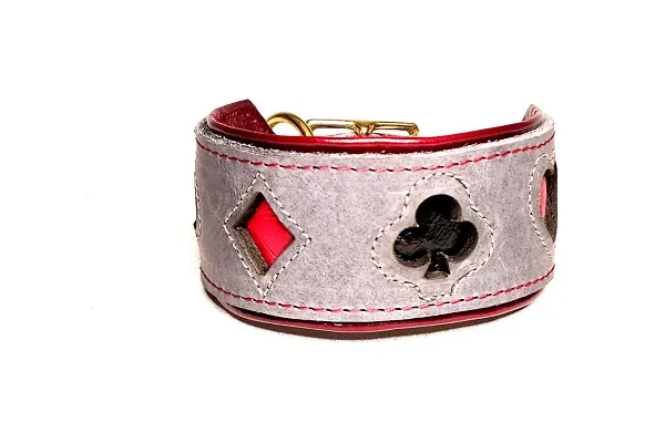 Greyhound leather collar, grey yellow 4.5 cm wide