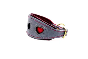 Greyhound leather collar, grey yellow 4.5 cm wide