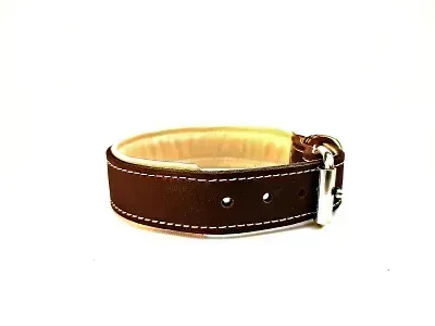 Padded Leather Collar | Brown-Cream | 3.5 cm wide