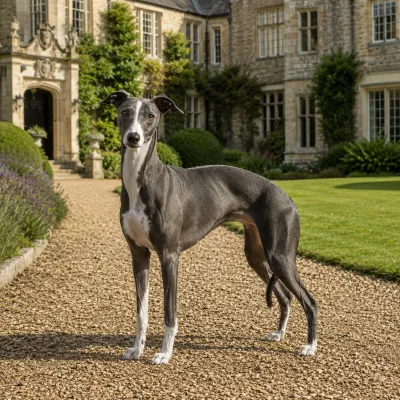 whippet dark grey and white