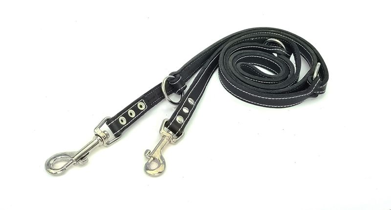Leash oiled leather black with cream stitching adjustable
