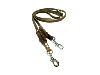 Leash oiled leather brown small dog braided adjustable