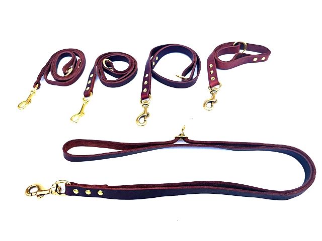 Leather shoulder leash for one to three dogs, riveted, with brass fittings