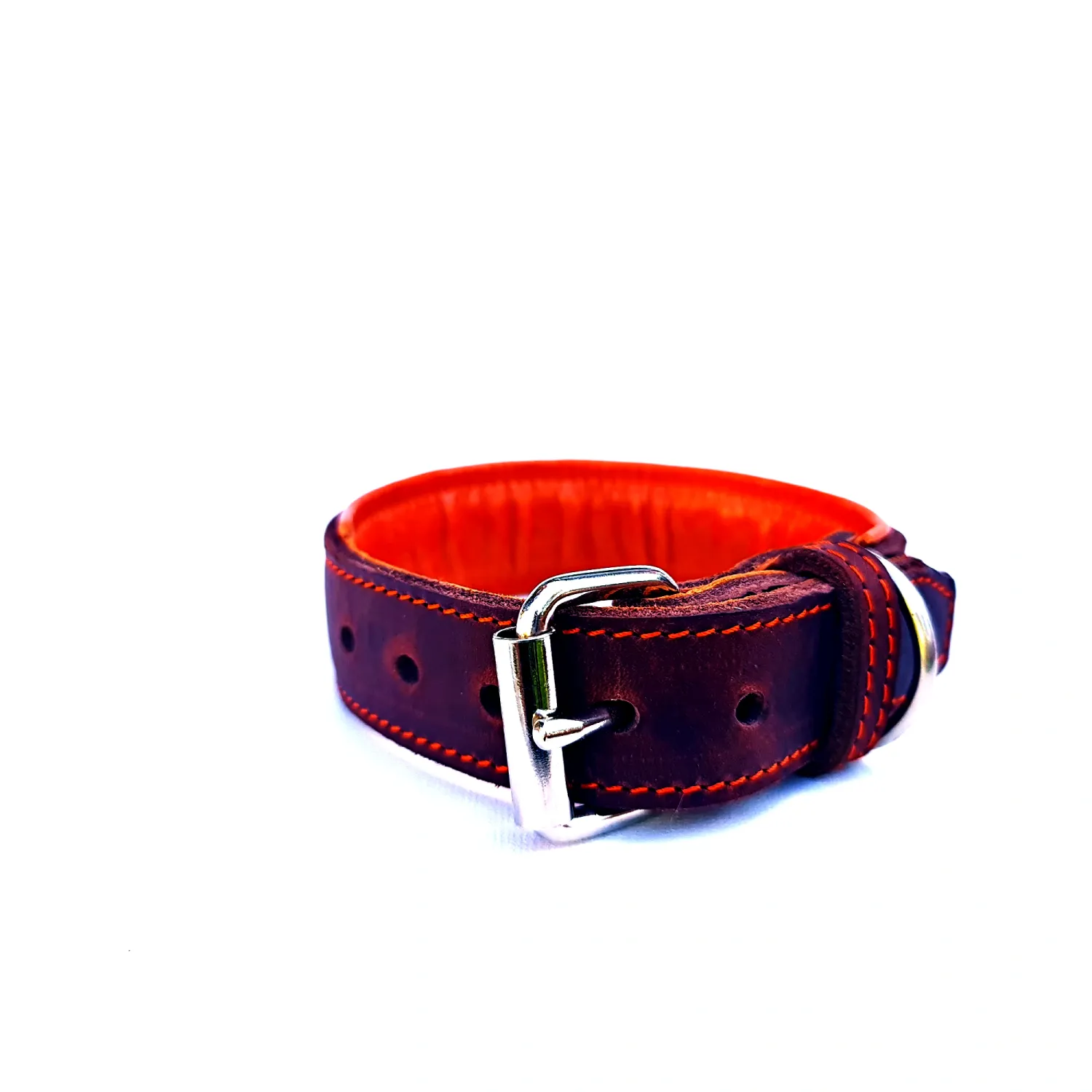 Padded Leather Collar | Brown-Cream | 3.5 cm wide